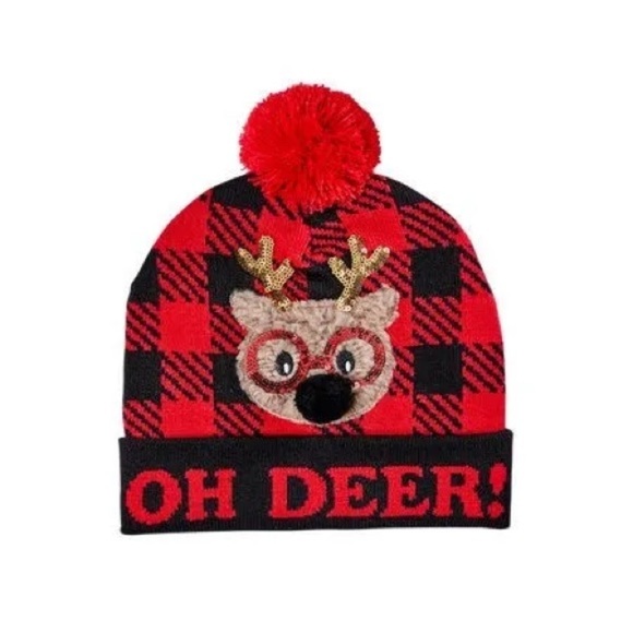 Holiday Time Accessories - D03.4 Holiday Time Women's Holiday Beanie Hat Oh Deer! Reindeer